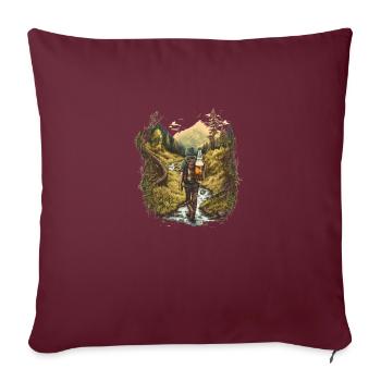 Randonneurs à la rivière avec bière dans le sac à dos - Housse de coussin décorative 45 x 45 cm - bordeaux - Devant