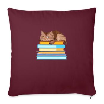 Livres pour chats Livre chat Chaton Lecture Chat domestique Chat - Housse de coussin décorative 45 x 45 cm - bordeaux - Devant