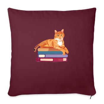 Livre de chat Chaton Domestique Chats Livres Lecture Chats - Housse de coussin décorative 45 x 45 cm - bordeaux - Devant