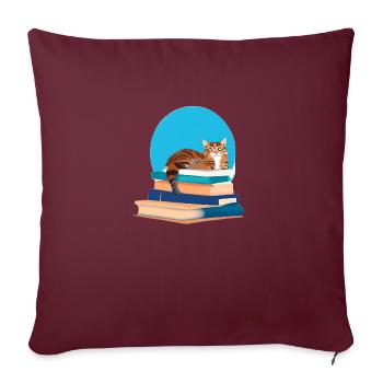 Livre de chat Chaton Livres Chat Lecture Chat domestique Chat - Housse de coussin décorative 45 x 45 cm - bordeaux - Devant