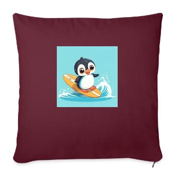 Süßer Surfender Pinguin auf einem Surfbrett - Sofakissenbezug 45 x 45 cm - Burgunderrot - Vorne