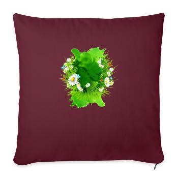 Motif printanier avec prairie, fleurs, herbe - Housse de coussin décorative 45 x 45 cm - bordeaux - Devant