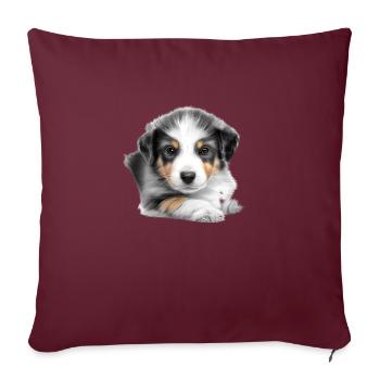 Chien chiot Berger australien propriétaire de chien - Housse de coussin décorative 45 x 45 cm - bordeaux - Devant