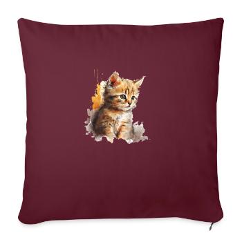 Chaton aquarelle - Housse de coussin décorative 45 x 45 cm - bordeaux - Devant