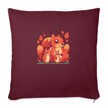 Famille ecureuil - Housse de coussin décorative 45 x 45 cm - bordeaux - Devant