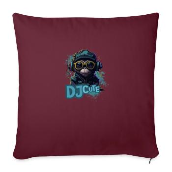 DJ mignon - singe dans des écouteurs - Housse de coussin décorative 45 x 45 cm - bordeaux - Devant