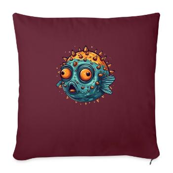 Drôle de poisson-globe avec des épines qui plissent les yeux - Housse de coussin décorative 45 x 45 cm - bordeaux - Devant
