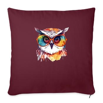 Chouchou la chouette à lunettes - Housse de coussin décorative 45 x 45 cm - bordeaux - Devant