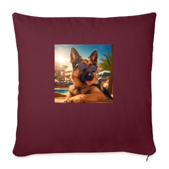 Berger allemand avec des lunettes de soleil en vacances au bord de la piscine - Housse de coussin décorative 45 x 45 cm - bordeaux - Devant