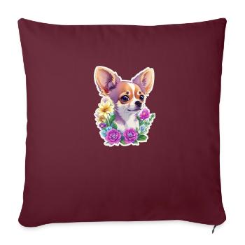 Chihuahua pastel avec fleurs - Housse de coussin décorative 45 x 45 cm - bordeaux - Devant