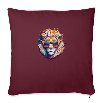 Lion coloré aux lunettes de soleil vintage - Housse de coussin décorative 45 x 45 cm - bordeaux - Devant