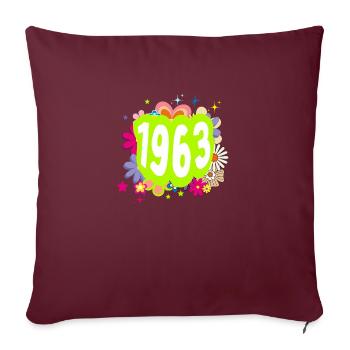 Année 1963 anniversaire Groovy floral - Housse de coussin décorative 45 x 45 cm - bordeaux - Devant
