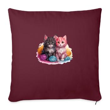 Deux chatons avec pelote de laine dans un style graphique vectoriel - Housse de coussin décorative 45 x 45 cm - bordeaux - Devant