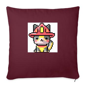 Pompier chat, Uniforme, Pixel Art - Housse de coussin décorative 45 x 45 cm - bordeaux - Devant