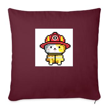Pompier chat, Uniforme, Pixel Art - Housse de coussin décorative 45 x 45 cm - bordeaux - Devant