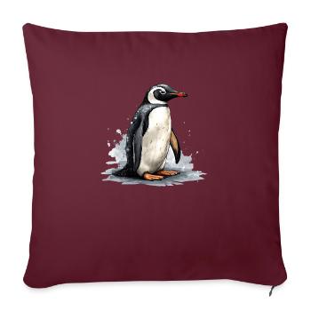 Pingouin sur la banquise - Housse de coussin décorative 45 x 45 cm - bordeaux - Devant