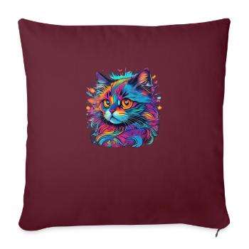 Chat en couleurs - Housse de coussin décorative 45 x 45 cm - bordeaux - Devant