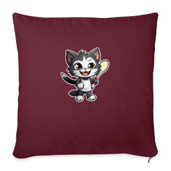 Chat jouant au tennis - Housse de coussin décorative 45 x 45 cm - bordeaux - Devant