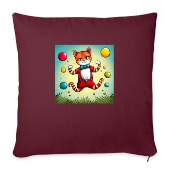 Chat adorable mignon s’amusant à jongler - Housse de coussin décorative 45 x 45 cm - bordeaux - Devant