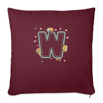 Lettre w véhicule - cadeau enfant personnalisé - Housse de coussin décorative 45 x 45 cm - bordeaux - Devant