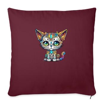 Bunte Chibi-Katze - Sofakissenbezug 45 x 45 cm - Burgunderrot - Vorne