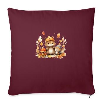 Animaux de la forêt Animaux avec chapeaux à bobines, champignons et feuilles - Housse de coussin décorative 45 x 45 cm - bordeaux - Devant