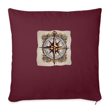 Boussole / Direction cardinale / Voyage / Survie - Housse de coussin décorative 45 x 45 cm - bordeaux - Devant