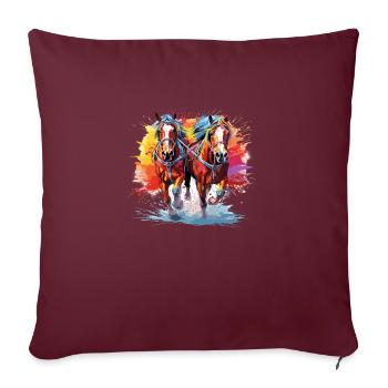 Chevaux de trait, attelage - Housse de coussin décorative 45 x 45 cm - bordeaux - Devant