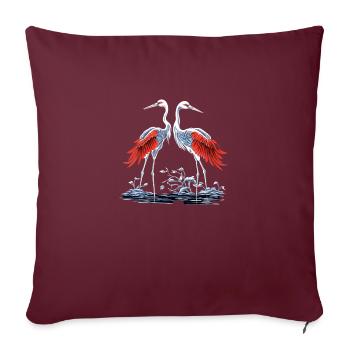 Deux grues japonaises - Housse de coussin décorative 45 x 45 cm - bordeaux - Devant