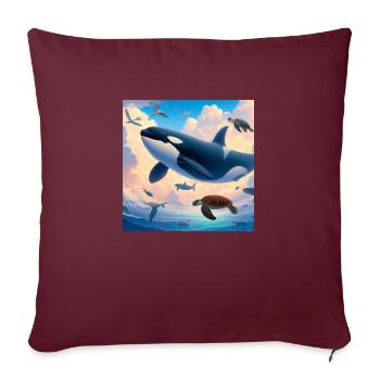 Orque et bébés tortues - Housse de coussin décorative 45 x 45 cm - bordeaux - Devant