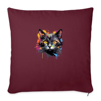 schwarze Katze - Sofakissenbezug 45 x 45 cm - Burgunderrot - Vorne