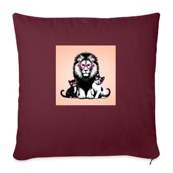 Löwe und Katzen mit rosa Brille - Sofakissenbezug 45 x 45 cm - Burgunderrot - Vorne
