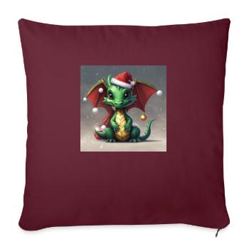 Mignon dragon de Noël vert avec bonnet de laine - Housse de coussin décorative 45 x 45 cm - bordeaux - Devant