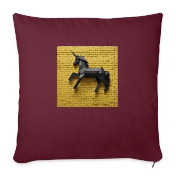 Licorne noire devant un mur jaune - Housse de coussin décorative 45 x 45 cm - bordeaux - Devant