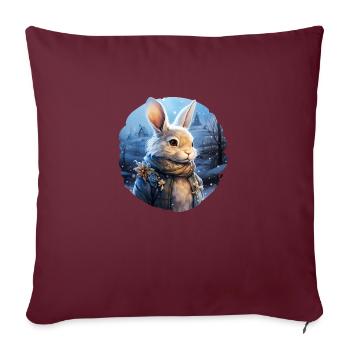 Paysage enneigé avec lapin mignon - Housse de coussin décorative 45 x 45 cm - bordeaux - Devant