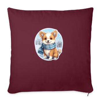 Welsh Corgi avec écharpe - Housse de coussin décorative 45 x 45 cm - bordeaux - Devant