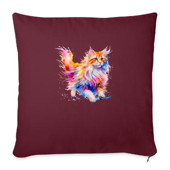 chat long poil, maine coon en couleurs - Housse de coussin décorative 45 x 45 cm - bordeaux - Devant