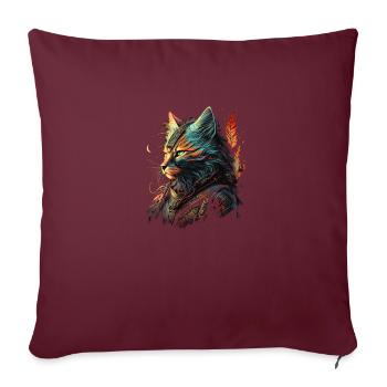 Eine Fantasy-Kriegerkatze - Sofakissenbezug 45 x 45 cm - Burgunderrot - Vorne
