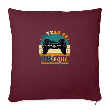Niveau 28 Débloqué - Gamer Anniversaire 28 ans - Housse de coussin décorative 45 x 45 cm - bordeaux - Devant