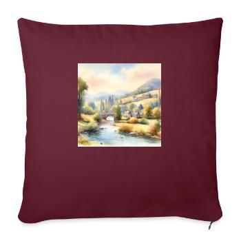 Watercolor Painting Landscape with Village and Bridge - Sofa pillowcase 17,3'' x 17,3'' (45 x 45 cm) - burgundy - Front