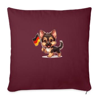 Süßer Deutscher Schäferhund mit Deutschland-Fahne - Sofakissenbezug 45 x 45 cm - Burgunderrot - Vorne