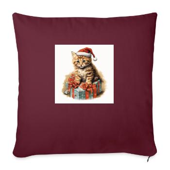 Chaton de Noël 3 - Housse de coussin décorative 45 x 45 cm - bordeaux - Devant