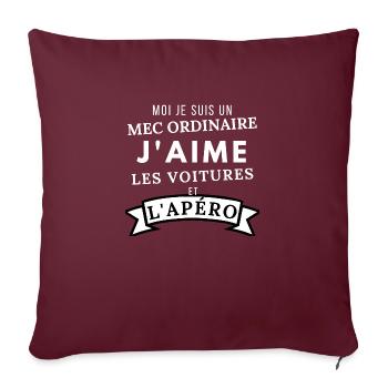 J'aime les voitures et L'apero - Housse de coussin décorative 45 x 45 cm - bordeaux - Devant