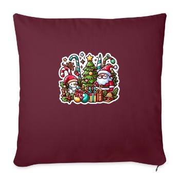 Conception de Noël festif avec le Père Noël, bonhomme de neige - Housse de coussin décorative 45 x 45 cm - bordeaux - Devant