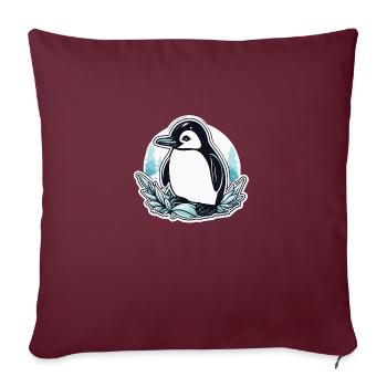 Illustration de Noël pingouin - Housse de coussin décorative 45 x 45 cm - bordeaux - Devant