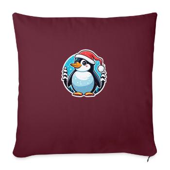Illustration de Noël pingouin - Housse de coussin décorative 45 x 45 cm - bordeaux - Devant