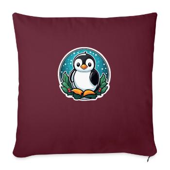Illustration de Noël pingouin - Housse de coussin décorative 45 x 45 cm - bordeaux - Devant