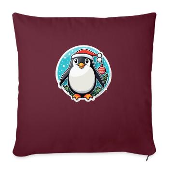 Illustration de Noël pingouin - Housse de coussin décorative 45 x 45 cm - bordeaux - Devant