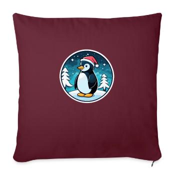 Illustration de Noël pingouin - Housse de coussin décorative 45 x 45 cm - bordeaux - Devant