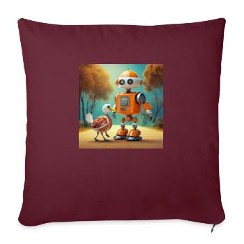 mignon petit robot se promène avec sa dinde extraterrestre - Housse de coussin décorative 45 x 45 cm - bordeaux - Devant
